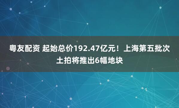 粤友配资 起始总价192.47亿元！上海第五批次土拍将推出6幅地块