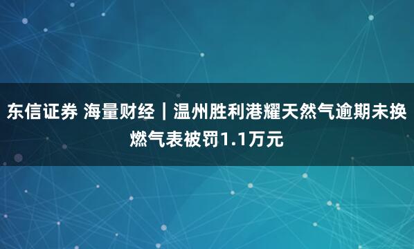 东信证券 海量财经|温州胜利港耀天然气逾期未换燃气表被罚1.1万元