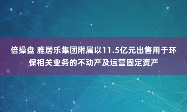 倍操盘 雅居乐集团附属以11.5亿元出售用于环保相关业务的不动产及运营固定资产